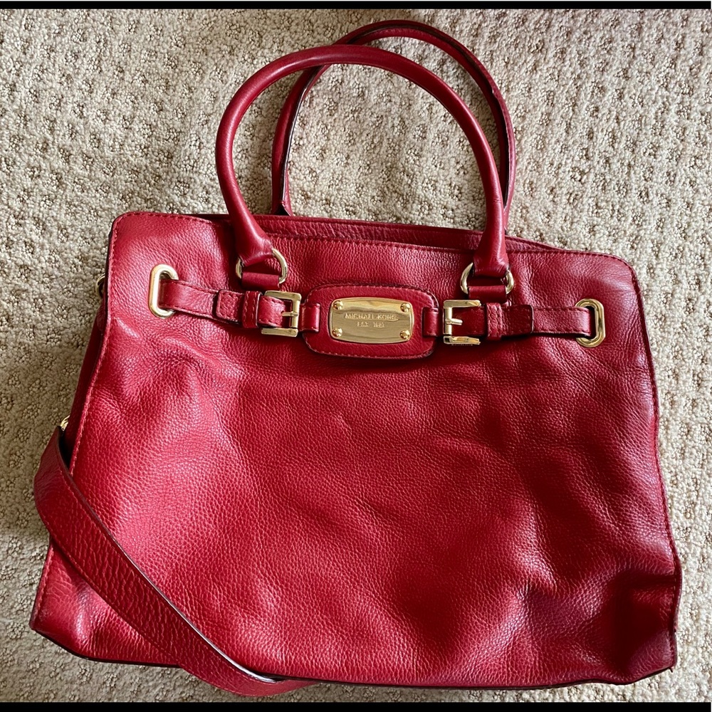 Michael Kors red pebbled leather Hamilton bag